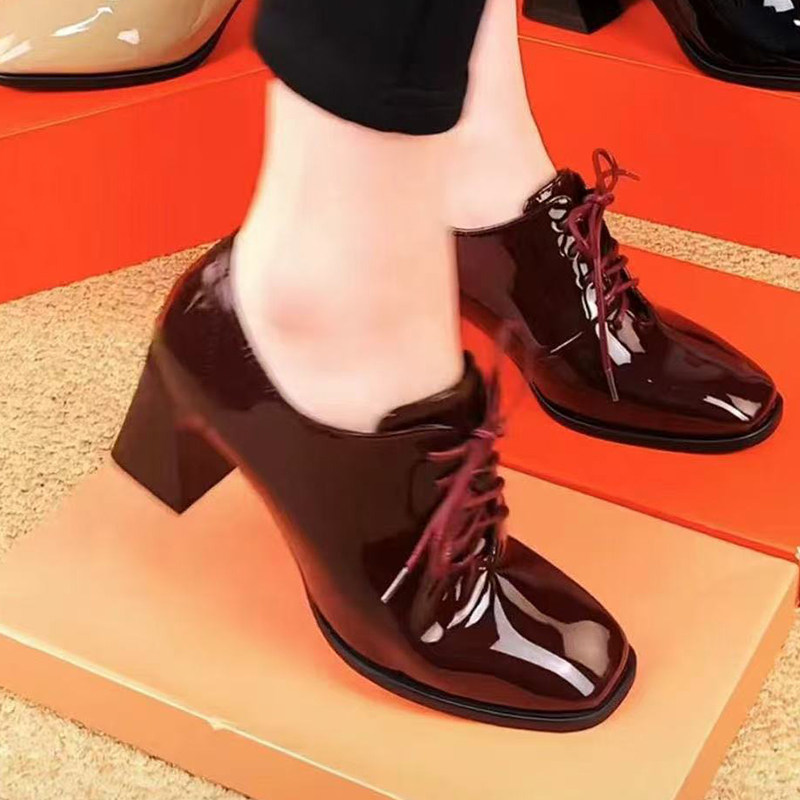 2025新款春季亮皮深口单鞋女粗跟高跟鞋春秋方头中跟小皮鞋漆皮,淘宝优惠券,粉丝福利购,淘宝优惠卷