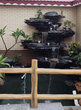 英石假山鱼池造景流水喷泉客厅真原石头盆景黑片石墨石景观石摆件