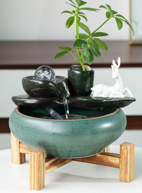 招财流水摆件陶瓷循环水景观客厅桌面小型喷泉办公室开业乔迁礼品