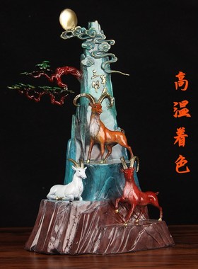 铜聚宝盆三羊开泰摆件  铜三羊开泰摆件 铜羊摆件