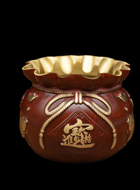 黄铜招财进宝福袋压铸彩绘聚宝盆钱袋业乔迁礼品客厅装饰品