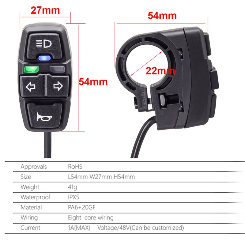 电动自行车尾灯左右转向开关助力单车前灯喇叭控制器通用滑板车 - 图0