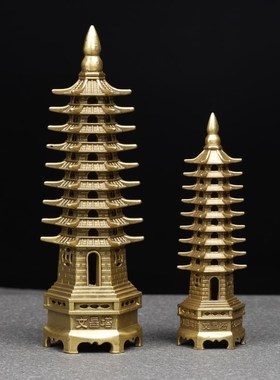纯黄铜文昌塔摆件九层学生职员书房书桌办公室老板桌前摆放装饰品