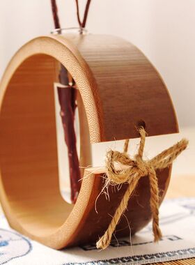 新款网红插花器中式复古创意茶台桌面摆件竹制插花干花水培花器