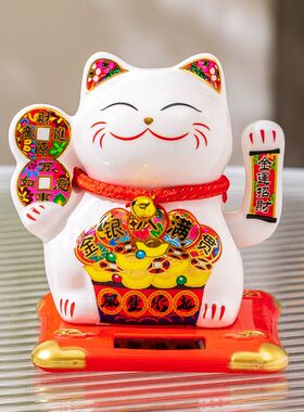 车载招财猫太阳能光能驱动摇手店铺开业办公工位家居客厅桌面摆件
