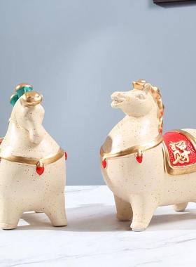 陶瓷马上有钱摆件新中式客