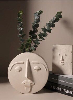 文艺精致小众印第安人物头像白色陶瓷花器瓶摆件桌面柜子家居装饰