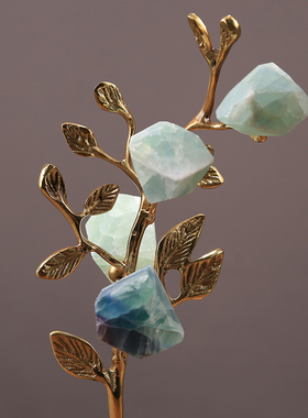 北欧创意天然水晶树铜摆件样板房客厅别墅茶几办公桌轻奢家居软装