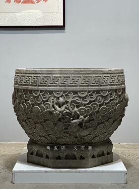 仿古做旧石雕青石鱼缸花盆老石盆养鱼种花门海大水缸庭院花园摆件
