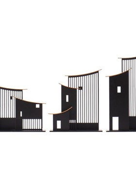 新中式金属样板房酒店客厅玄关家具软装饰品创意现代屋檐窗花摆件