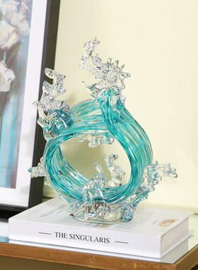 琉璃抽象艺术浪花摆件财t源滚滚现代轻奢客厅玄关电视柜酒柜装饰