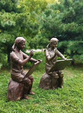 玻璃钢雕塑铸铜人物雕像童趣雕塑定制H校园人像景观园林落地摆件