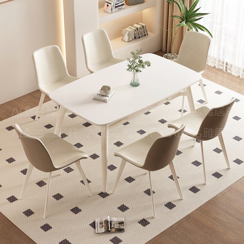 雅居轩奶油风伸缩岩板餐桌椅小户型方圆两用现代白色饭桌,淘宝优惠券,粉丝福利购,淘宝优惠卷