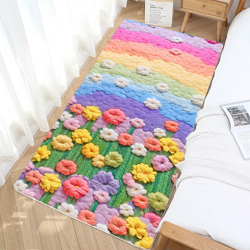 Bedroom bedside carpet thickened, wash-free and stain-resistant, small new balcony floating partition mats all over the floor