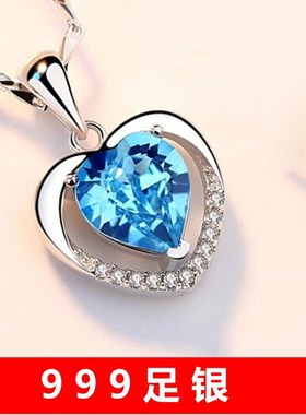 999纯银项链心形爱心吊坠时尚创意送女朋友饰品锁骨链网红个性