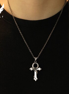 生命之符项链男款 潮流男生纯银设计感小众 男士蛇十字架吊坠
