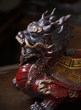 王顺陶瓷龙龟摆件八卦龙头龟工艺品中式家居办公桌面风水招财摆设