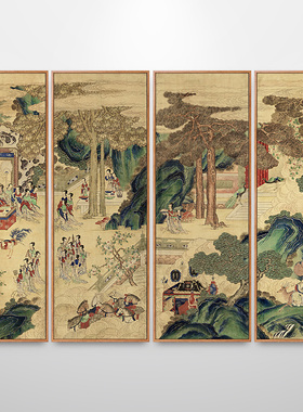 西王母瑶池会仙图八条屏大壁画新中式客厅装饰画背景墙挂画中国风