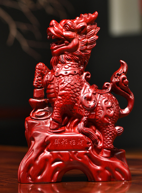 红梨木雕麒麟实木一对家居客厅玄关办公桌面摆设装饰工艺品