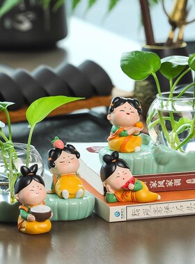 唐仕女家居装饰客厅小绿萝水培盆器皿瓶插创意器