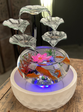 创意鱼缸流水喷泉客厅电视柜桌面循环水景小型瀑布招财装饰品
