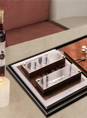 轻奢美式金属皮革托盘组合摆件样板间客厅茶几卧室飘窗装饰品软装