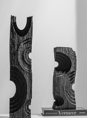 现代简约创意木纹做旧复古异型创意艺术装饰品样板间软装家居摆件