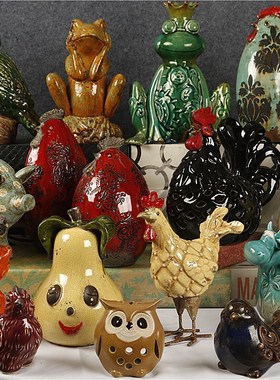 美式复古做旧风陶瓷动物冰裂釉摆件家居客厅玄关桌面创意装饰摆设