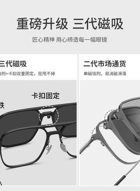 超轻近视墨镜套镜磁吸式男款二合一纯钛双梁配带度数镜框开车专用