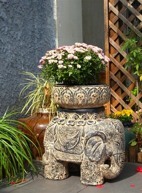 大象门墩仿石雕镇宅摆件别墅小花园庭院装饰造景布置花盆底座一对
