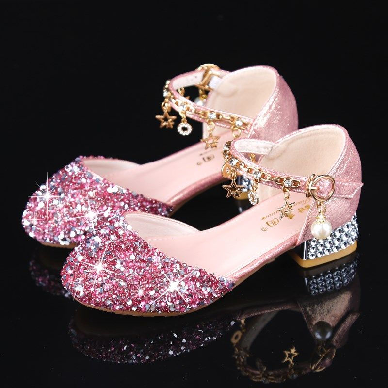 女童公主鞋2025新款舞台模特走秀演出皮鞋配礼服水晶儿童高跟鞋闪,淘宝优惠券,粉丝福利购,淘宝优惠卷