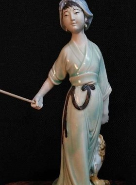 石湾陶瓷仕女仙鹤柔情工艺装饰家居客厅办公室中式渔女