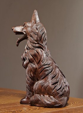 黑檀木雕狼狗实木雕刻十二生肖狗家居客厅办公玄关装饰工艺品