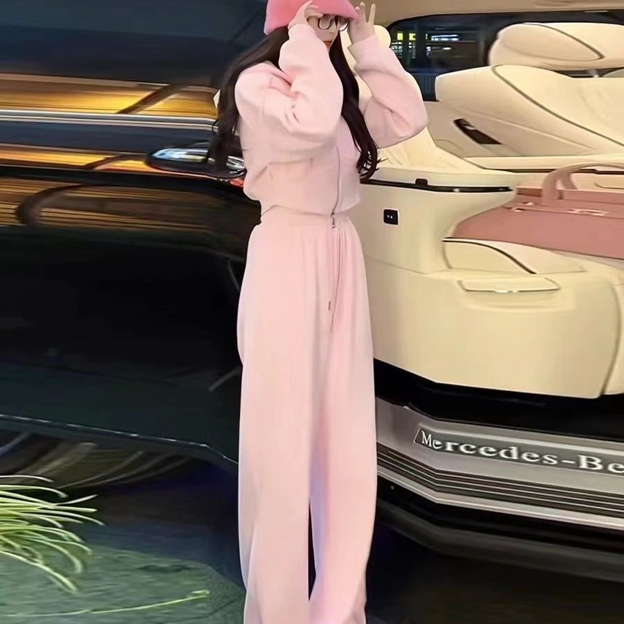 韩国蓝色运动服套装女春秋新款宽松小个子减龄卫衣时尚休闲两件套 - 图2