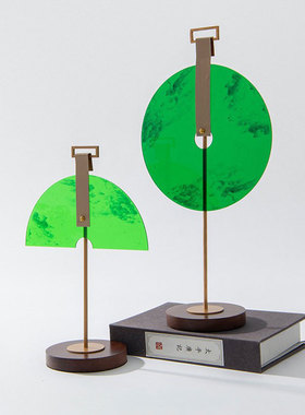 新中式极简样板间软装饰品会所酒店家具展厅创意木亚克力屏风摆件