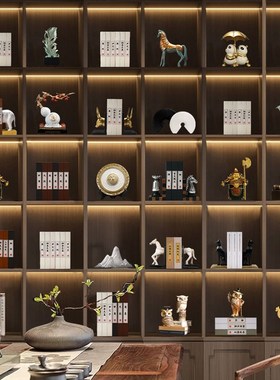 新中式办公室招财摆件家居客厅酒柜装饰品新房玄关家庭电视柜摆设