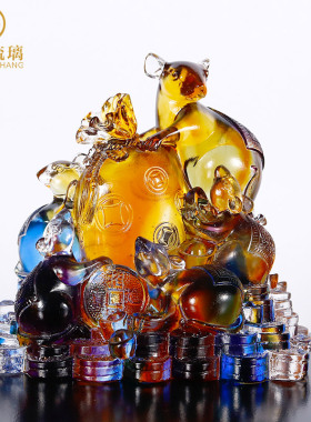 琉璃老鼠摆件生肖鼠可爱客厅家居卧室装饰桌面摆设搬新家创意礼物