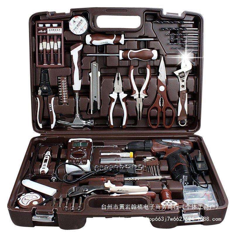 奥凯五金工具套装电工组套家用多功能手动维修锂电钻家用工具箱 - 图0