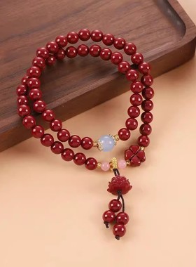 【当天发货】朱砂手链女双圈莲花貔貅吊坠本命年礼物福袋手串平价