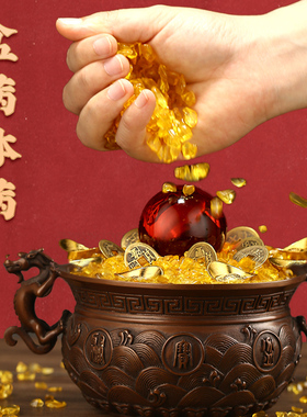 紫铜双龙耳聚宝盆螭龙耳铜摆件存钱罐客厅办公室桌面摆件开业乔迁