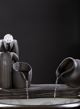 时来运转流水摆件循环水鱼缸生财办公室假山客厅室内招财水缸造景