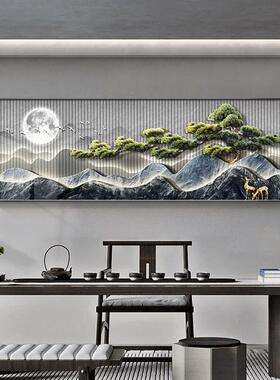 茶室背景墙挂画新中式客厅墙面装饰画茶桌办公室画迎客松壁画墙画