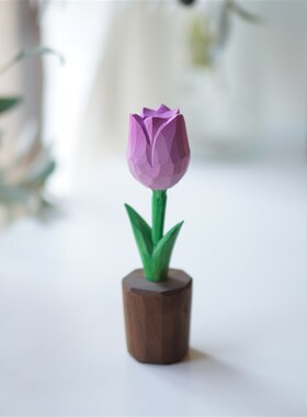 Joe的小作坊/开花郁金香小木雕摆件扩香木 纯手工 北欧风情侣礼物