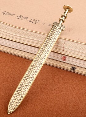 做旧黄铜越王勾践剑金属刀纯铜兵器模型古风代鱼肠剑古风小摆件