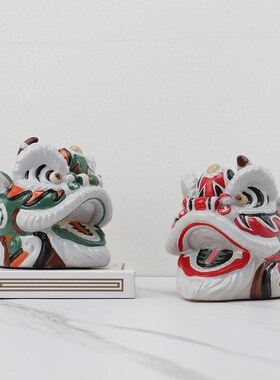 新国风树脂醒狮舞狮子头家居玄关客厅样板间创意工艺