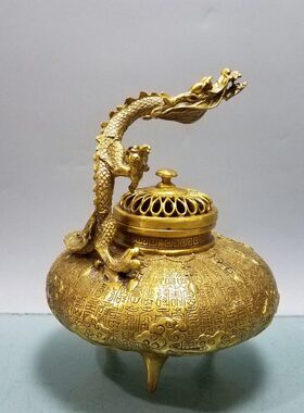 纯铜香炉盘香龙头造型黄铜炉客厅摆件居家香炉装饰品居室香炉塔香