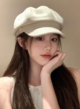八角贝雷帽子女2026新款秋冬大头围白色百搭显脸小复古报童画家帽