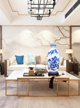 景德镇陶瓷器青花瓷富贵竹插花瓶装饰品客厅电视柜酒柜家居摆件