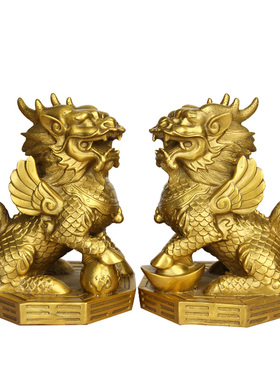 铜麒麟摆件大小号一对家居摆件铜八卦麒麟财福麒麟一对家居装饰品