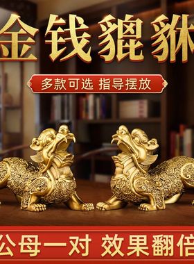 纯铜貔貅摆件公母一对招r财旺财聚财家用客厅商铺开业金钱皮丘貔
